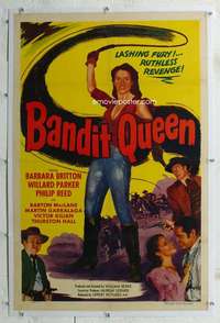 s045 BANDIT QUEEN linen one-sheet movie poster '50 Barbara Britton w/whip!