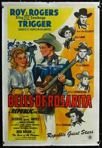 s050 BELLS OF ROSARITA linen one-sheet movie poster '45 Roy Rogers, Evans