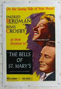 s052 BELLS OF ST MARY'S linen one-sheet movie poster R57 Bergman, Bing Crosby