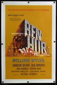 s053 BEN HUR linen one-sheet movie poster '60 Charlton Heston, Wyler