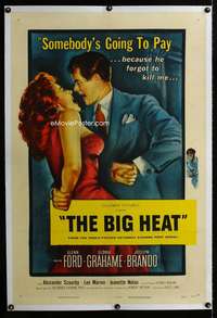 s055 BIG HEAT linen one-sheet movie poster '53 Glenn Ford, Grahame, Lang