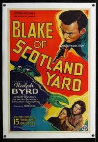 s010 BLAKE OF SCOTLAND YARD linen one-sheet movie poster '37 entire serial!