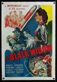 s009 BLACK WIDOW linen one-sheet movie poster '47 entire serial, sci-fi!