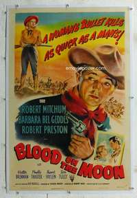 s062 BLOOD ON THE MOON linen one-sheet movie poster '49 Robert Mitchum