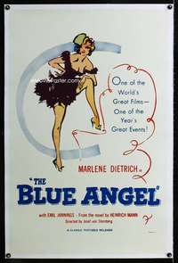 s063 BLUE ANGEL linen one-sheet movie poster R60s art of Marlene Dietrich