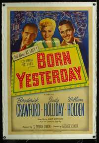 s067 BORN YESTERDAY linen one-sheet movie poster '51 Judy Holliday, Holden