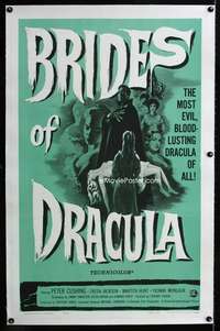 s070 BRIDES OF DRACULA linen one-sheet movie poster '60 Hammer, Peter Cushing