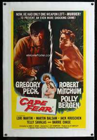 s081 CAPE FEAR linen one-sheet movie poster '62 Gregory Peck, Bob Mitchum