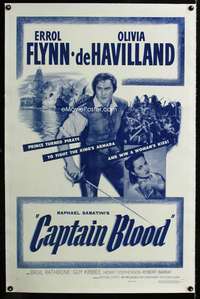 s082 CAPTAIN BLOOD linen one-sheet movie poster R56 Errol Flynn classic!