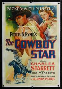 s096 COWBOY STAR linen one-sheet movie poster '36 Starrett, Peter B. Kyne