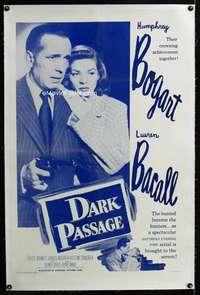 s101 DARK PASSAGE linen one-sheet movie poster R56 Humphrey Bogart, Bacall