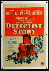 s106 DETECTIVE STORY linen one-sheet movie poster '51 Kirk Douglas, Parker