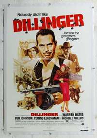 s109 DILLINGER linen one-sheet movie poster '73 gangster Warren Oates!
