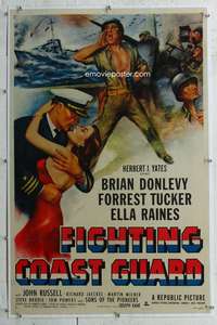 s127 FIGHTING COAST GUARD linen one-sheet movie poster '51 Donlevy, Raines