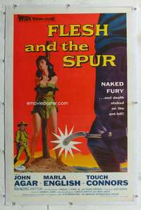 s132 FLESH & THE SPUR linen one-sheet movie poster '56 Agar, AIP naked fury!