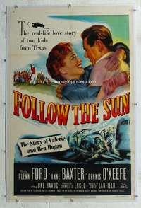 s135 FOLLOW THE SUN linen one-sheet movie poster '51 Ben Hogan, golf bio!
