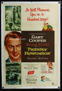 s139 FRIENDLY PERSUASION linen one-sheet movie poster '56 Gary Cooper, Wyler
