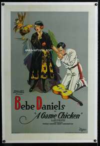 s143 GAME CHICKEN linen one-sheet movie poster '22 Bebe Daniels, stone litho