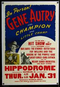 s145 GENE AUTRY linen one-sheet movie poster '57 in person with Champion!
