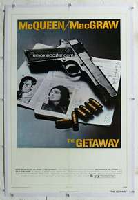 s149 GETAWAY linen one-sheet movie poster '72 Steve McQueen, Ali McGraw