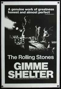 s150 GIMME SHELTER linen b&w one-sheet movie poster '71 Rolling Stones!
