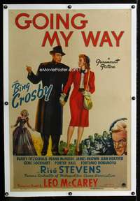 s153 GOING MY WAY linen one-sheet movie poster '44 Bing Crosby, Rise Stevens