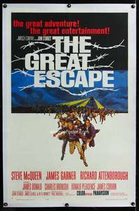 s157 GREAT ESCAPE linen one-sheet movie poster '63 Steve McQueen, Bronson