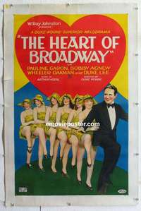 s170 HEART OF BROADWAY linen one-sheet movie poster '28 stone litho girls!