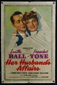 s174 HER HUSBAND'S AFFAIRS linen one-sheet movie poster '47 Lucy Ball, Tone