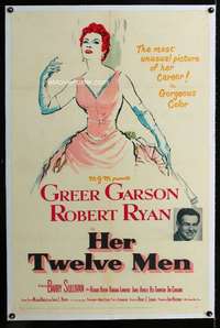s175 HER TWELVE MEN linen one-sheet movie poster '54 art of Greer Garson!