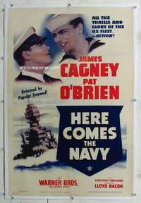 s177 HERE COMES THE NAVY linen one-sheet movie poster R40s Cagney, Stuart