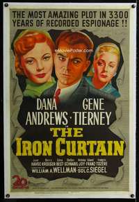 s192 IRON CURTAIN linen one-sheet movie poster '48 Dana Andrews, Tierney