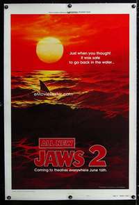 s196 JAWS 2 linen teaser one-sheet movie poster '78 you thought it was safe!
