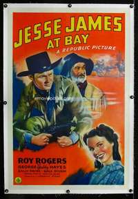 s197 JESSE JAMES AT BAY linen one-sheet movie poster '41 Roy Rogers, Gabby