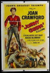 s198 JOHNNY GUITAR linen one-sheet movie poster '54 Joan Crawford, Ray