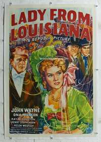 s211 LADY FROM LOUISIANA linen one-sheet movie poster '41 John Wayne, Munson