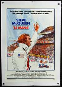 s220 LE MANS linen one-sheet movie poster '71 Steve McQueen, car racing!