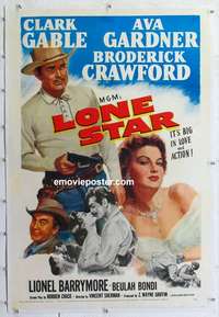 s226 LONE STAR linen one-sheet movie poster '51 Clark Gable, Ava Gardner