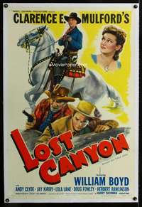 s229 LOST CANYON linen one-sheet movie poster '42 Boyd, Hopalong Cassidy