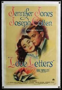 s232 LOVE LETTERS linen one-sheet movie poster '45 Jennifer Jones, Ayn Rand