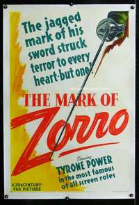 s239 MARK OF ZORRO linen style B one-sheet movie poster '40 Tyrone Power