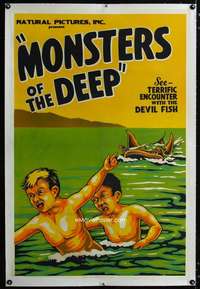s248 MONSTERS OF THE DEEP linen one-sheet movie poster R30s great image!