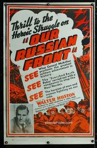 s263 OUR RUSSIAN FRONT linen one-sheet movie poster '42 Walter Huston, WWII