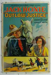 s265 OUTLAW JUSTICE linen one-sheet movie poster '32 Jack Hoxie stone litho!