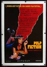 s279 PULP FICTION linen teaser one-sheet movie poster '94 Thurman, Tarantino