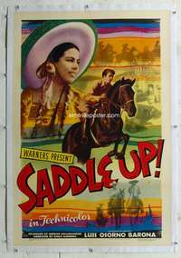 s294 SADDLE UP linen one-sheet movie poster '47 Mexican Luis Osorno Barona!