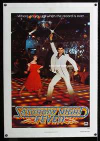 s297 SATURDAY NIGHT FEVER linen teaser one-sheet movie poster '77 Travolta