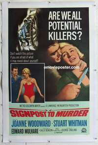 s305 SIGNPOST TO MURDER linen one-sheet movie poster '65 all killers?