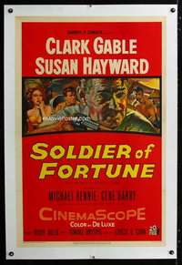 s308 SOLDIER OF FORTUNE linen one-sheet movie poster '55 Clark Gable, Hayward