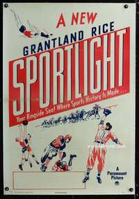 s312 SPORTLIGHT linen one-sheet movie poster '49 Grantland Rice newsreel!